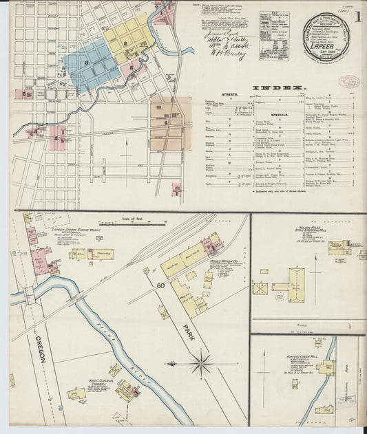 Sanborn Fire Insurance Map from Lapeer, Lapeer County, Michigan (1888), Sheet #0001 - Historic Sanborn Fire Insurance Map Print, vintage old map wall art, antique decor, genealogy gift, Michigan Michigan map
