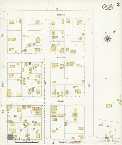Sanborn Fire Insurance Map from Concord, Contra Costa County, California (1908), Sheet #0003 - Complete Map Set gallery image, historic Sanborn map, vintage wall art, California California