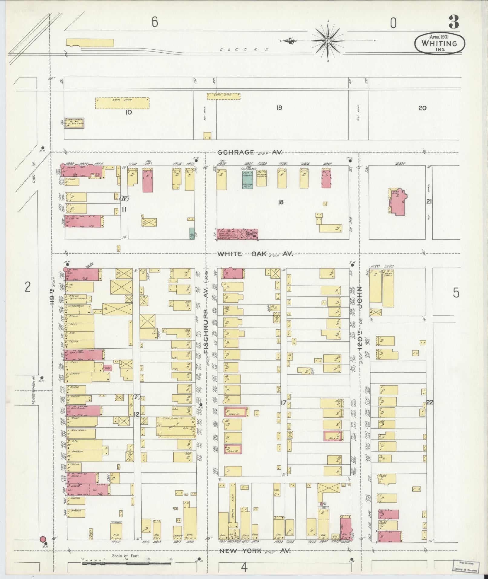 Sanborn Fire Insurance Map from Whiting, Lake County, Indiana (1901), Sheet #0003 - Complete Map Set gallery image, historic Sanborn map, vintage wall art, Indiana Indiana