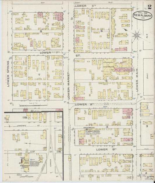 Sanborn Fire Insurance Map from New Albany, Floyd County, Indiana (1886), Sheet #0002 - Historic Sanborn Fire Insurance Map Print, vintage old map wall art, antique decor, genealogy gift, Indiana Indiana map