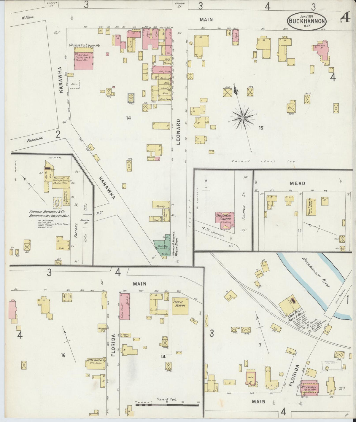 Sanborn Fire Insurance Map from Buckhannon, Upshur County, West Virginia (1898), Sheet #0004 - Complete Map Set gallery image, historic Sanborn map, vintage wall art, West Virginia West Virginia