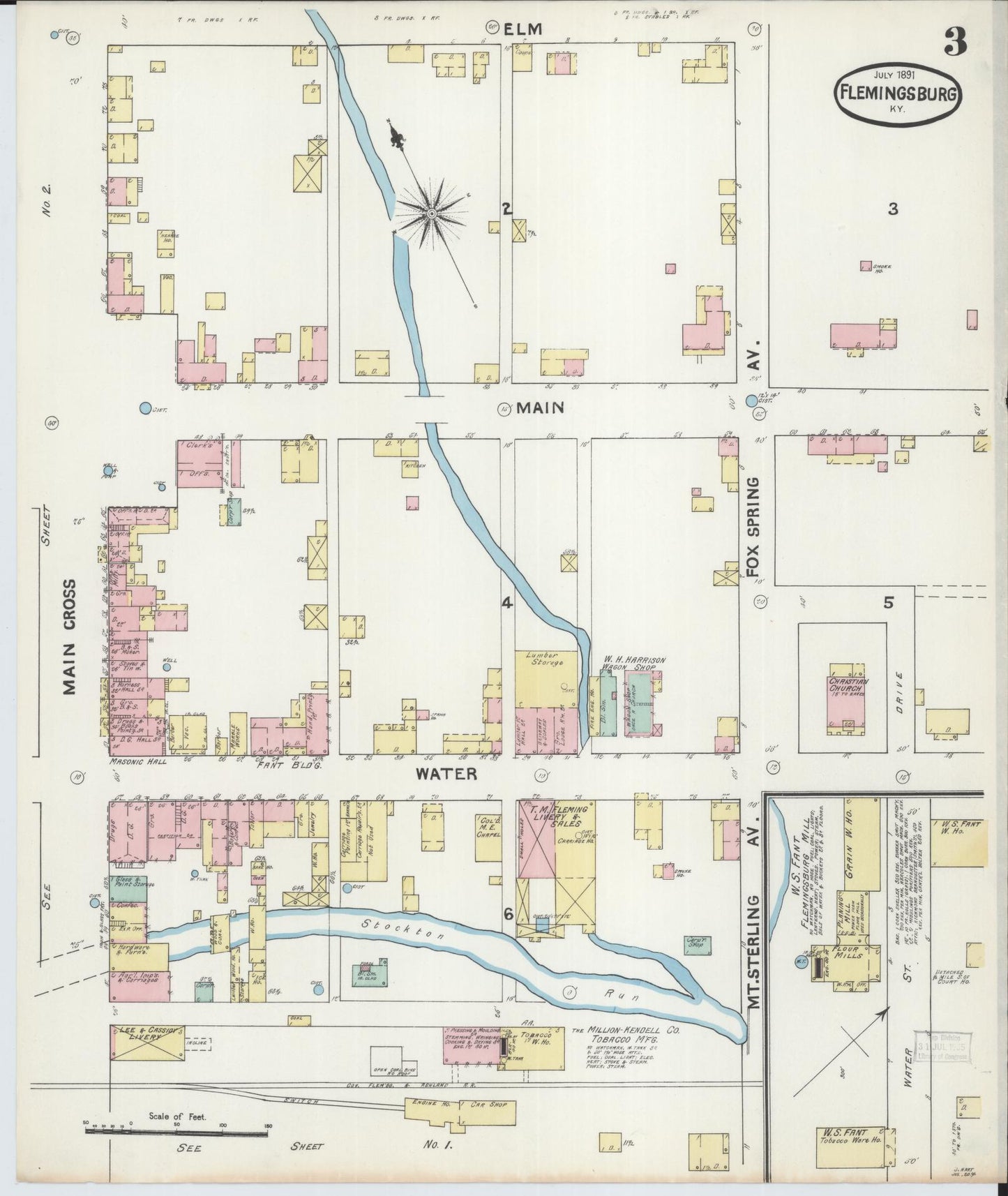 Sanborn Fire Insurance Map from Flemingsburg, Fleming County, Kentucky (1891), Sheet #0003 - Complete Map Set gallery image, historic Sanborn map, vintage wall art, Kentucky Kentucky