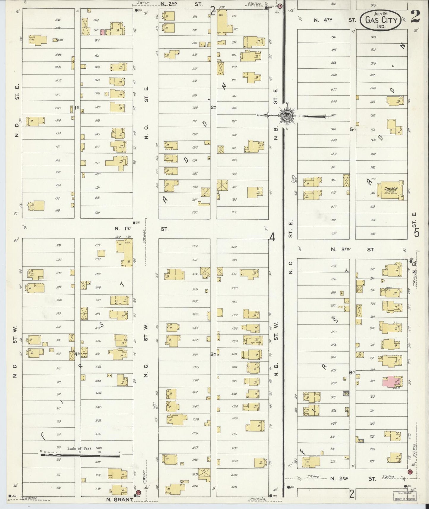 Sanborn Fire Insurance Map from Gas City, Grant County, Indiana (1911), Sheet #0002 - Complete Map Set gallery image, historic Sanborn map, vintage wall art, Indiana Indiana