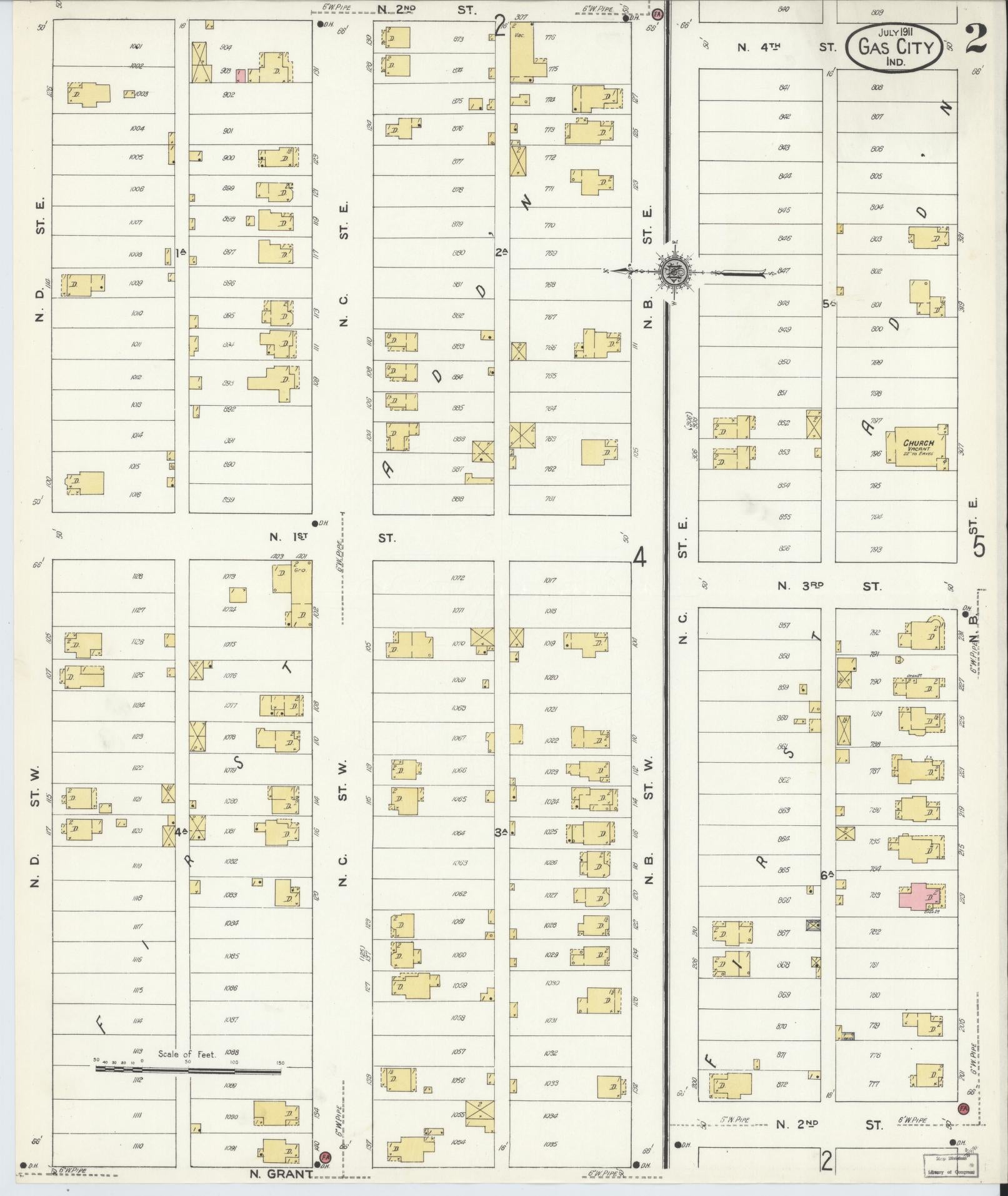 Sanborn Fire Insurance Map from Gas City, Grant County, Indiana (1911), Sheet #0002 - Complete Map Set gallery image, historic Sanborn map, vintage wall art, Indiana Indiana