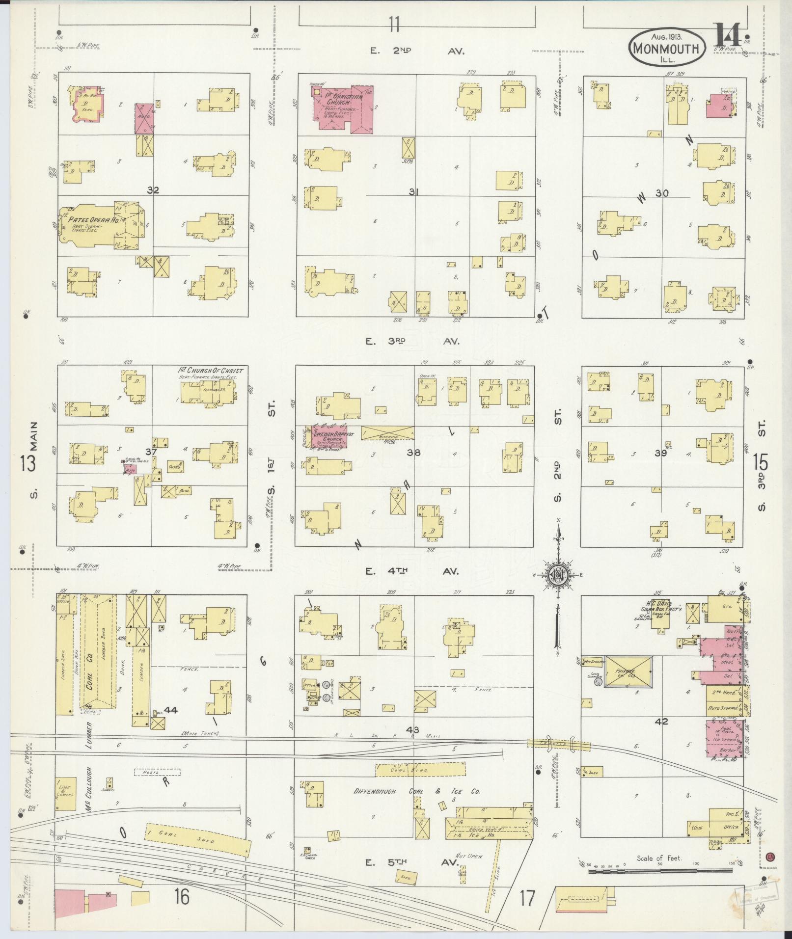 Sanborn Fire Insurance Map from Monmouth, Warren County, Illinois (1913), Sheet #0014 - Complete Map Set gallery image, historic Sanborn map, vintage wall art, Illinois Illinois