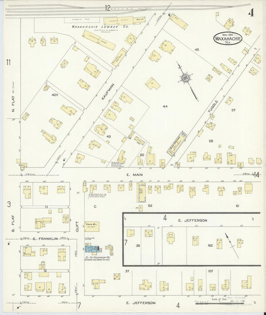 Sanborn Fire Insurance Map from Waxahachie, Ellis County, Texas (1914), Sheet #0004 - Historic Sanborn Fire Insurance Map Print, vintage old map wall art, antique decor, genealogy gift, Texas Texas map