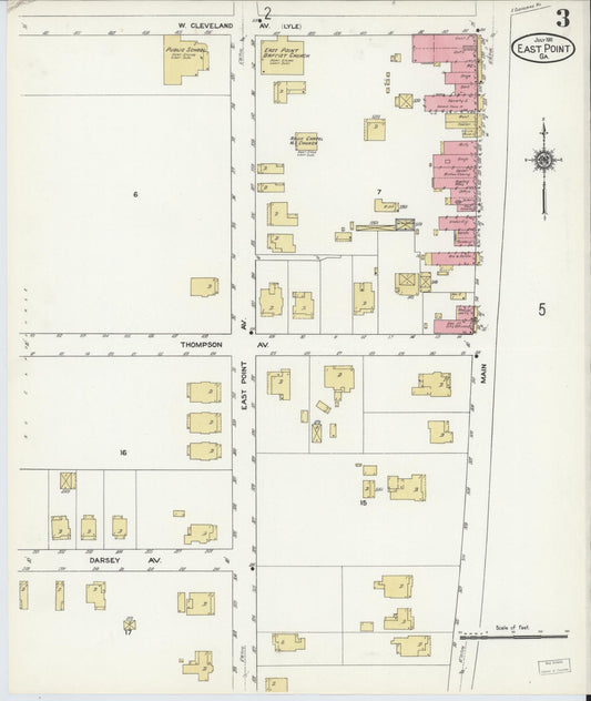 Sanborn Fire Insurance Map from East Point, Fulton County, Georgia (1911), Sheet #0003 - Historic Sanborn Fire Insurance Map Print, vintage old map wall art, antique decor, genealogy gift, Georgia Georgia map