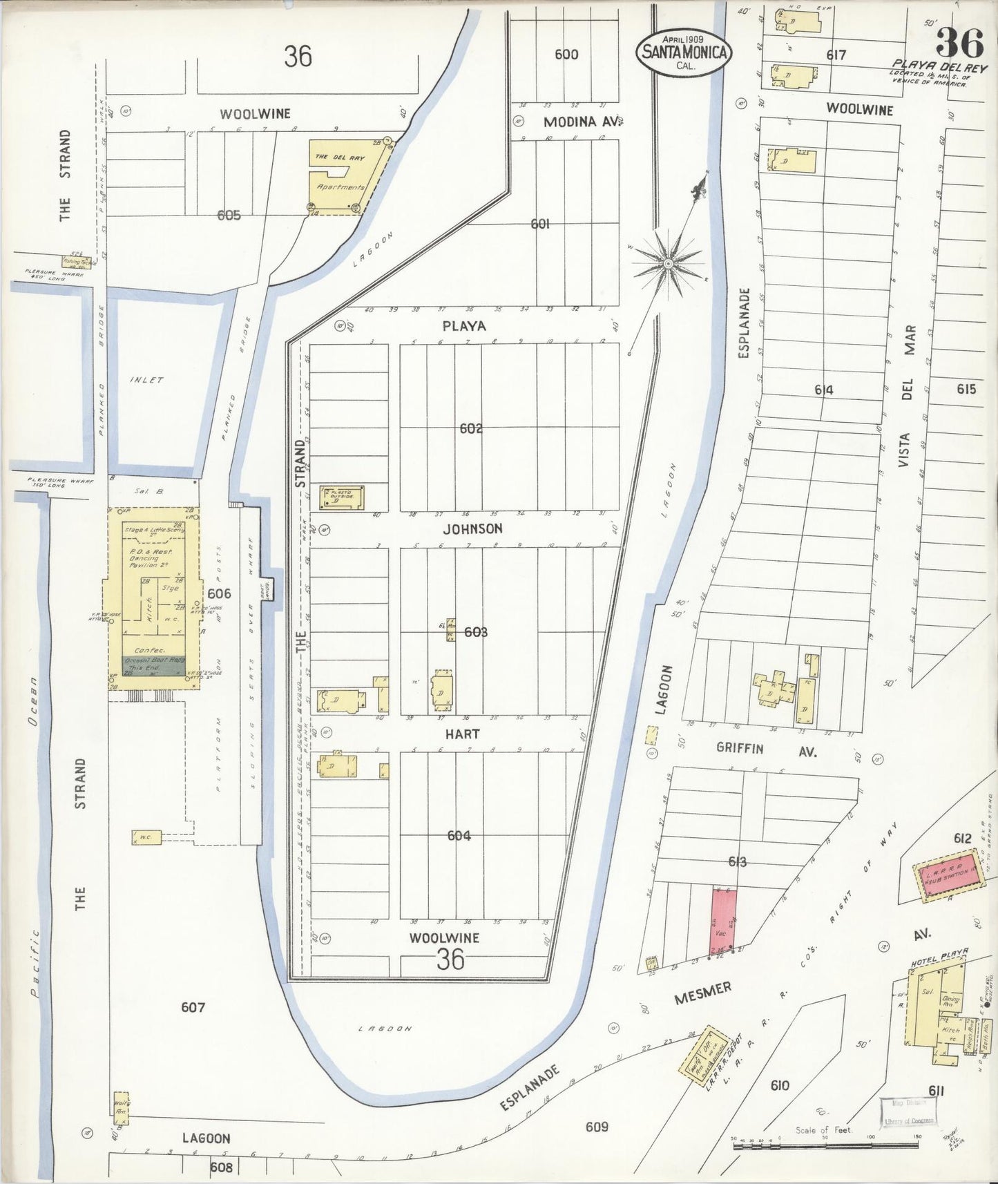 Sanborn Fire Insurance Map from Santa Monica, Los Angeles County, California (1909), Sheet #0036 - Complete Map Set gallery image, historic Sanborn map, vintage wall art, California California