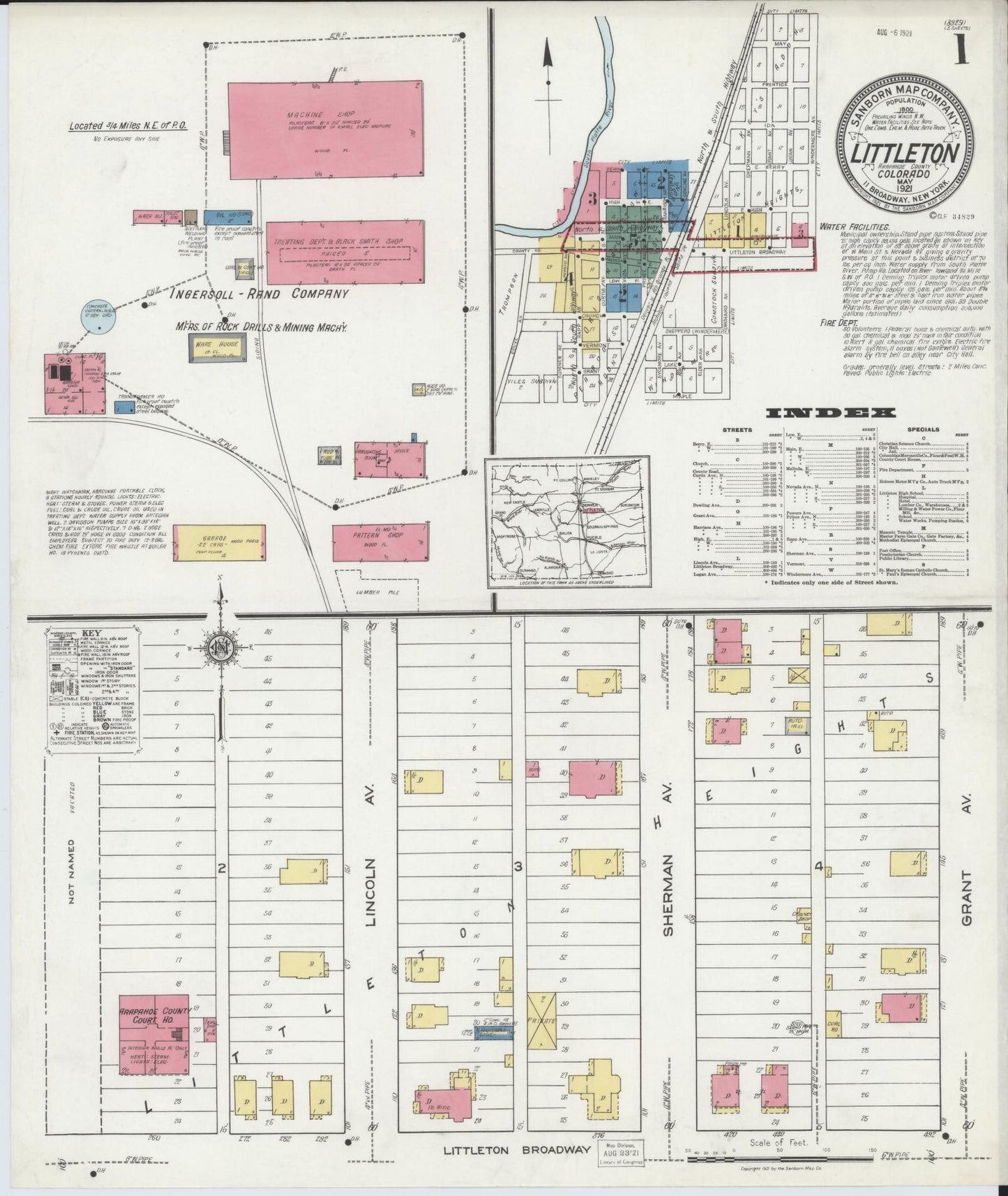 Sanborn Fire Insurance Map from Littleton, Arapahoe County, Colorado (1921), Sheet #0001 - Complete Map Set gallery image, historic Sanborn map, vintage wall art, Colorado Colorado