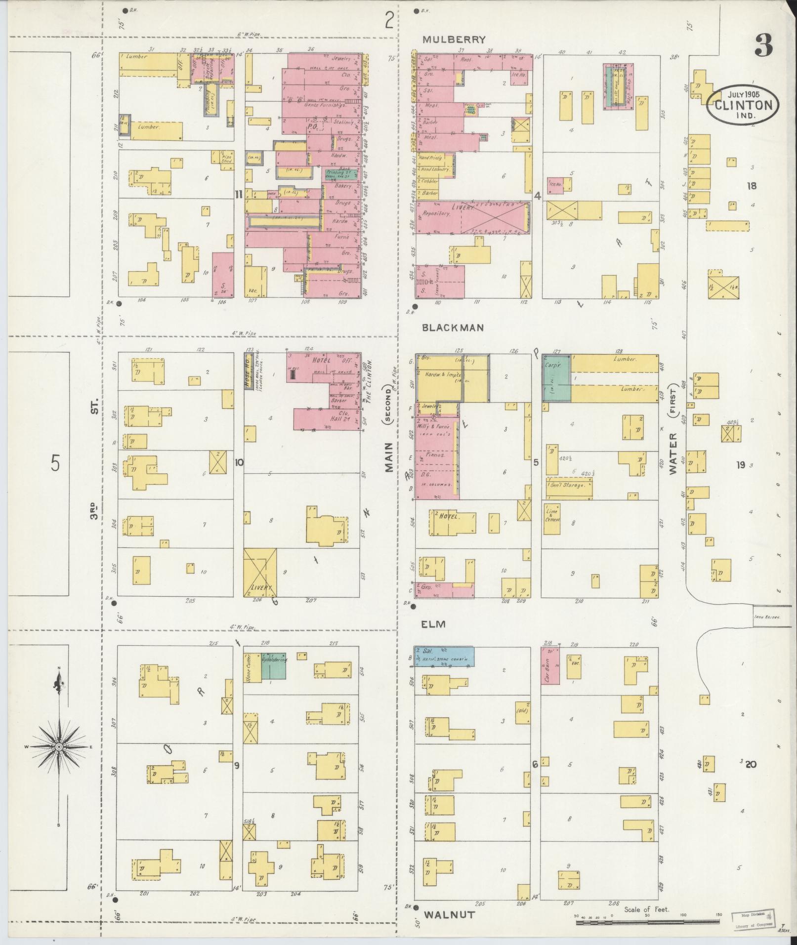 Sanborn Fire Insurance Map from Clinton, Vermillion County, Indiana (1905), Sheet #0003 - Complete Map Set gallery image, historic Sanborn map, vintage wall art, Indiana Indiana