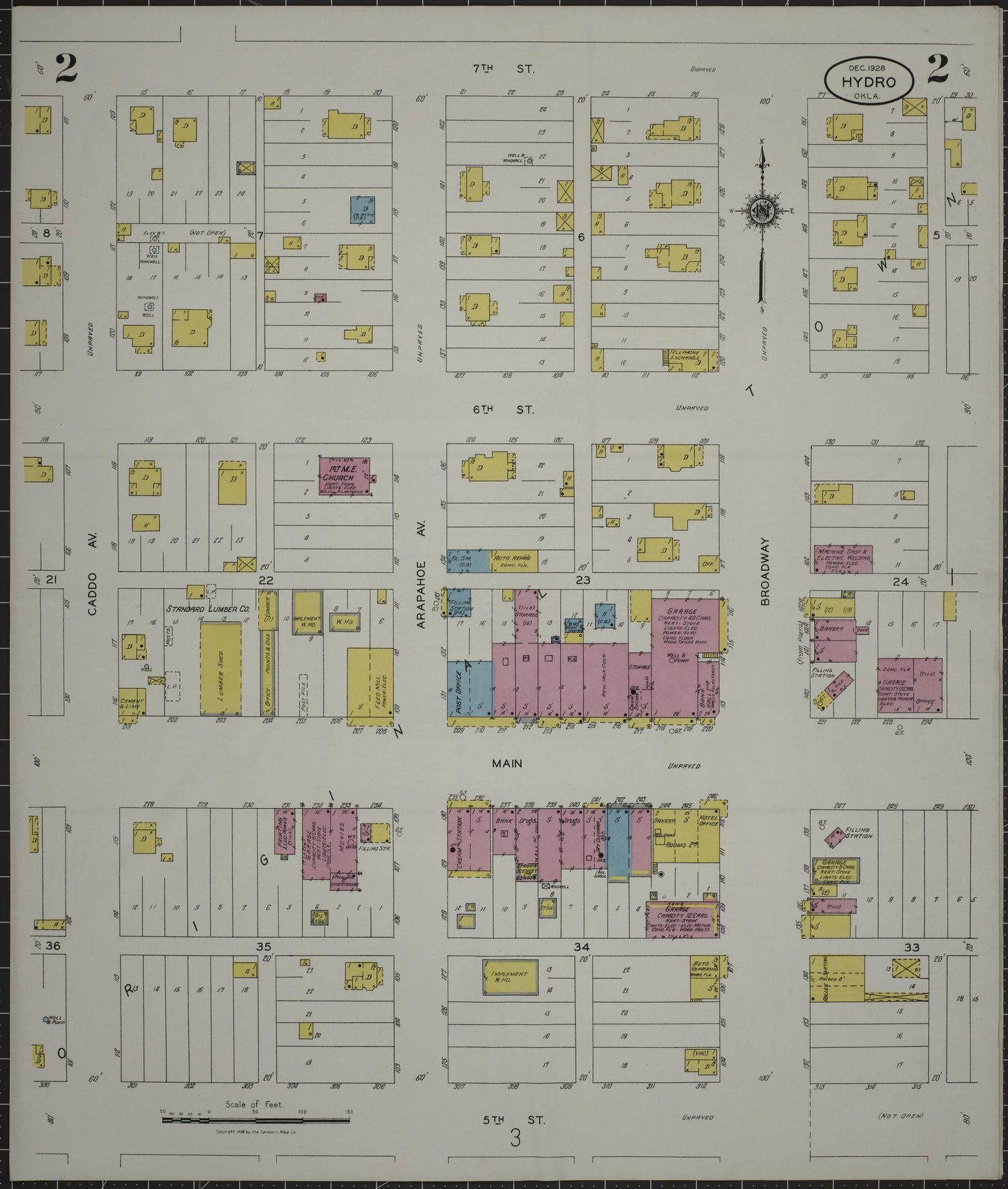 Sanborn Fire Insurance Map from Hydro, Caddo County, Oklahoma (1928), Sheet #0002 - Complete Map Set gallery image, historic Sanborn map, vintage wall art, Oklahoma Oklahoma