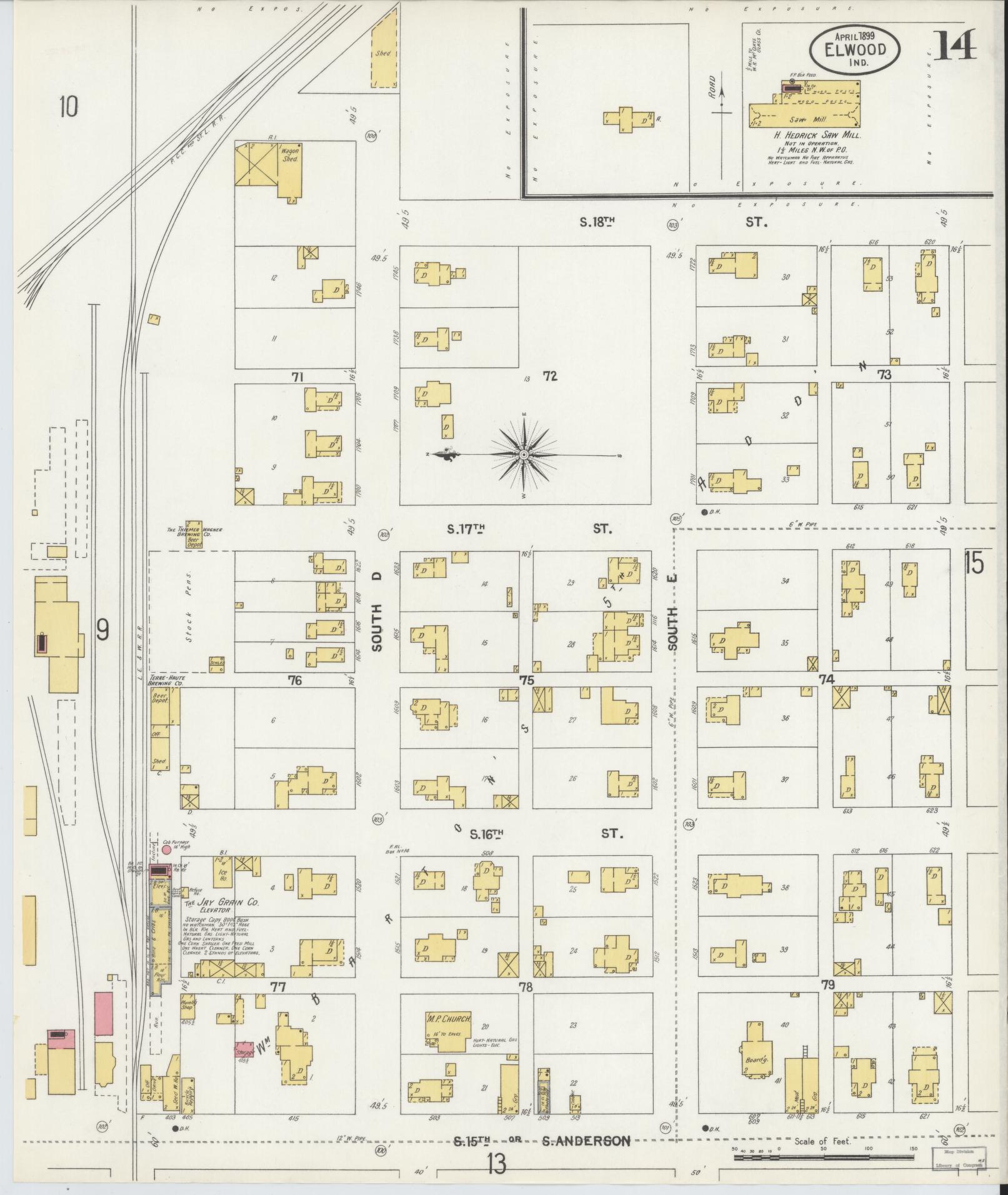 Sanborn Fire Insurance Map from Elwood, Madison County, Indiana (1899), Sheet #0014 - Complete Map Set gallery image, historic Sanborn map, vintage wall art, Indiana Indiana