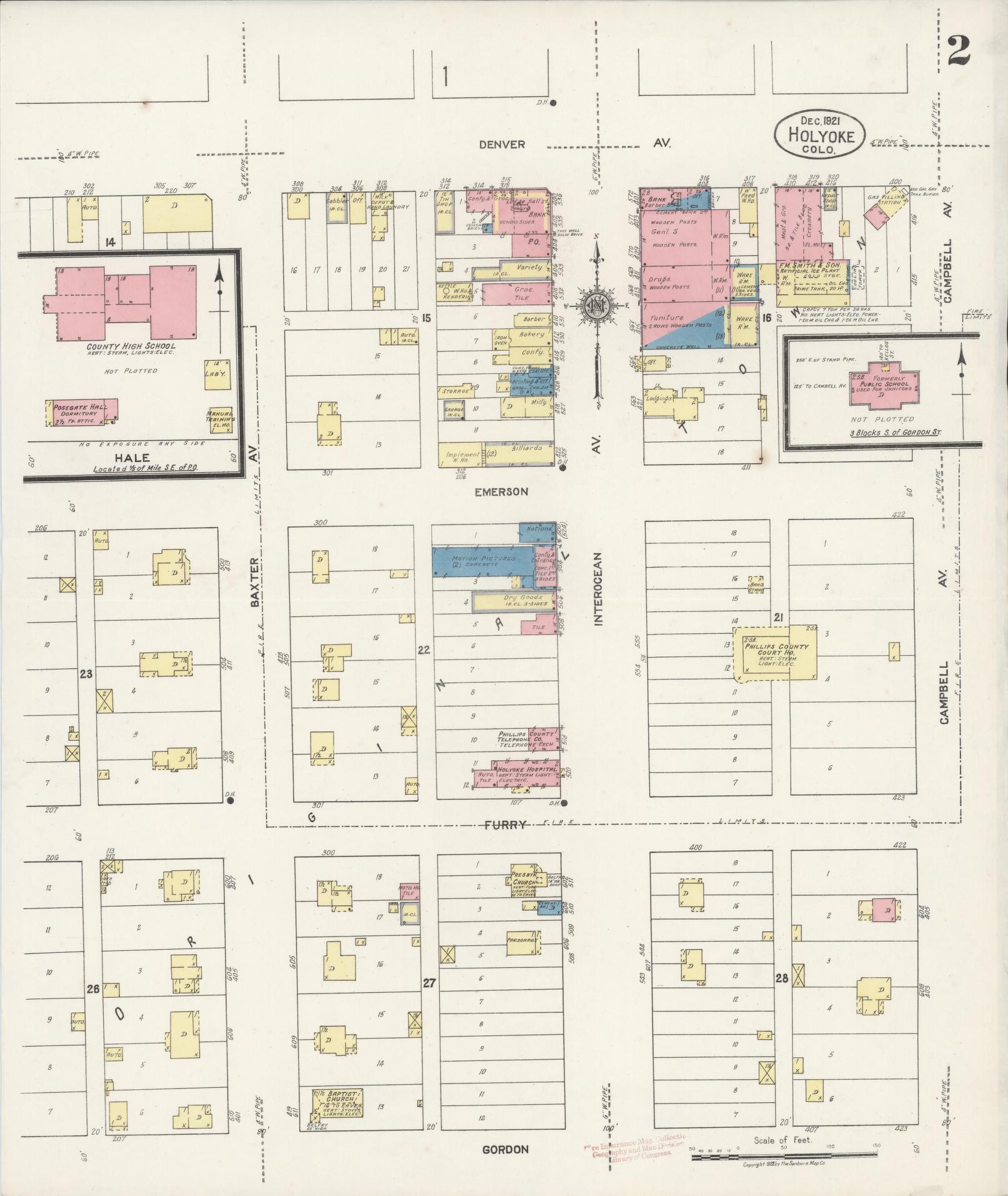 Sanborn Fire Insurance Map from Holyoke, Phillips County, Colorado (1921), Sheet #0002 - Historic Sanborn Fire Insurance Map Print, vintage old map wall art, antique decor, genealogy gift, Colorado Colorado map