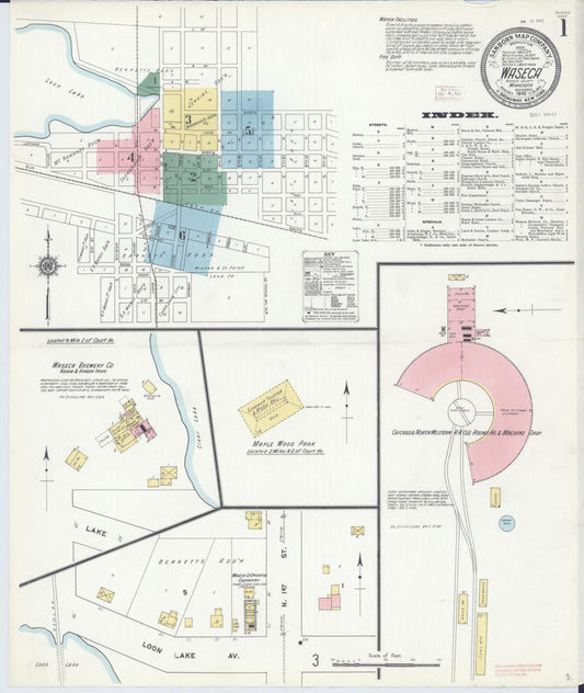 Sanborn Fire Insurance Map from Waseca, Waseca County, Minnesota (1910), Sheet #0001 - Historic Sanborn Fire Insurance Map Print, vintage old map wall art, antique decor, genealogy gift, Minnesota Minnesota map