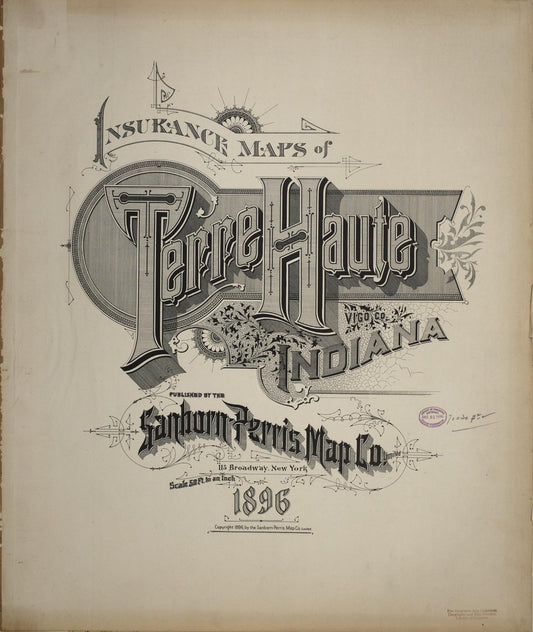 Sanborn Fire Insurance Map from Terre Haute, Vigo County, Indiana (1896), Sheet #0001 - Historic Sanborn Fire Insurance Map Print, vintage old map wall art, antique decor, genealogy gift, Indiana Indiana map