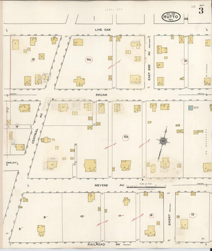 Sanborn Fire Insurance Map from Hutto, Williamson County, Texas (1937), Sheet #0003 - Historic Sanborn Fire Insurance Map Print, vintage old map wall art, antique decor, genealogy gift, Texas Texas map