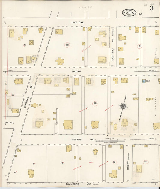 Sanborn Fire Insurance Map from Hutto, Williamson County, Texas (1937), Sheet #0003 - Historic Sanborn Fire Insurance Map Print, vintage old map wall art, antique decor, genealogy gift, Texas Texas map