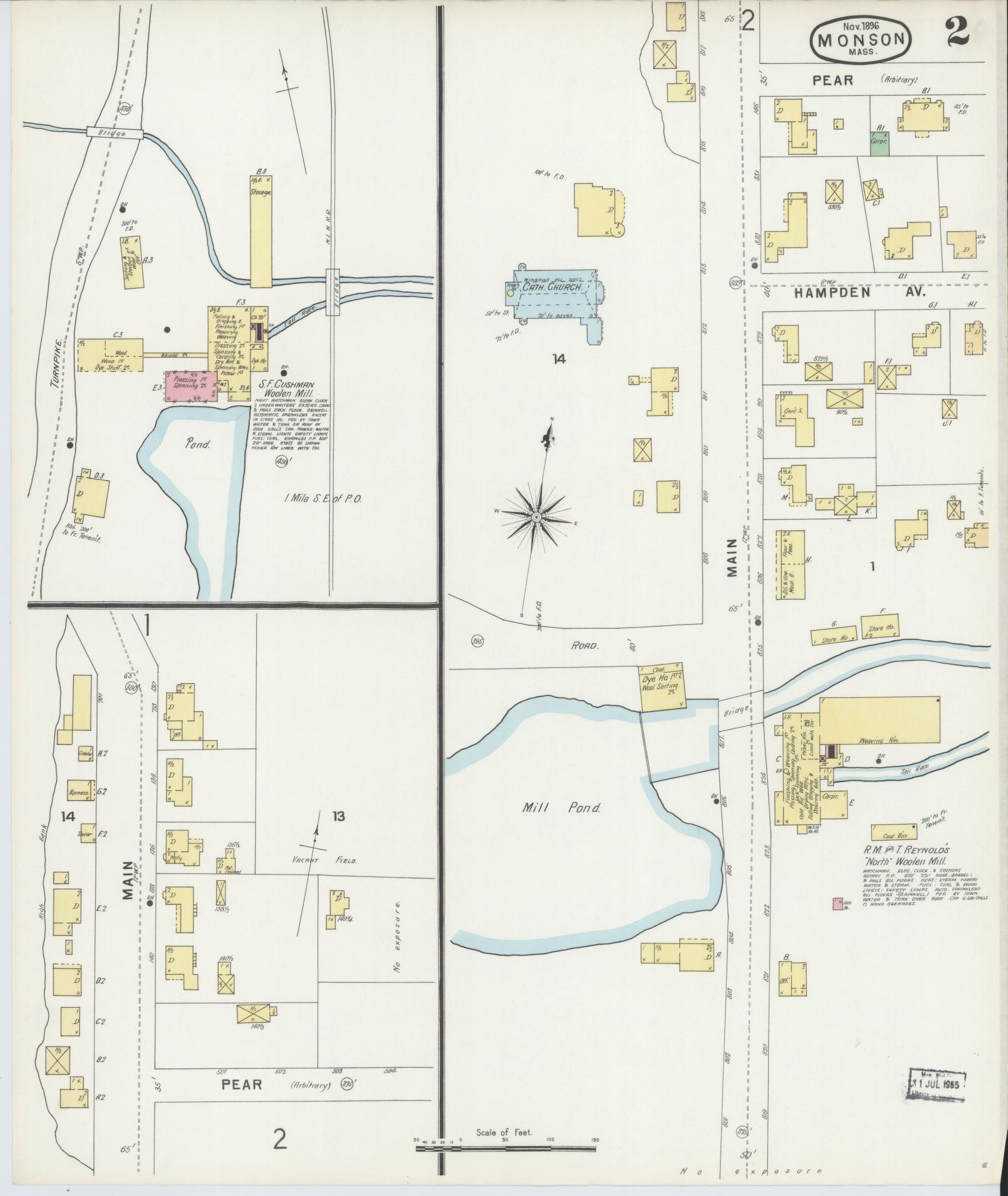 Sanborn Fire Insurance Map from Monson, Hampden County, Massachusetts (1896), Sheet #0002 - Complete Map Set gallery image, historic Sanborn map, vintage wall art, Massachusetts Massachusetts