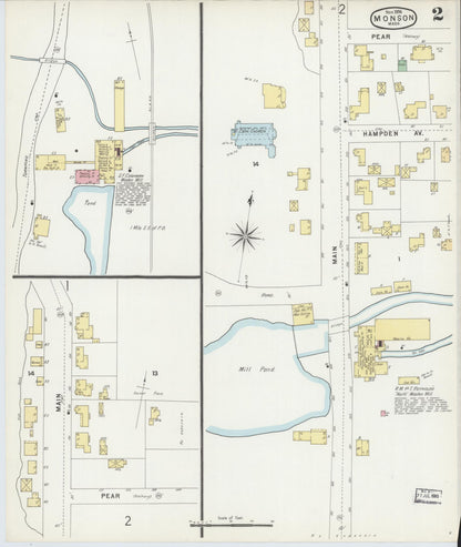 Sanborn Fire Insurance Map from Monson, Hampden County, Massachusetts (1896), Sheet #0002 - Complete Map Set gallery image, historic Sanborn map, vintage wall art, Massachusetts Massachusetts