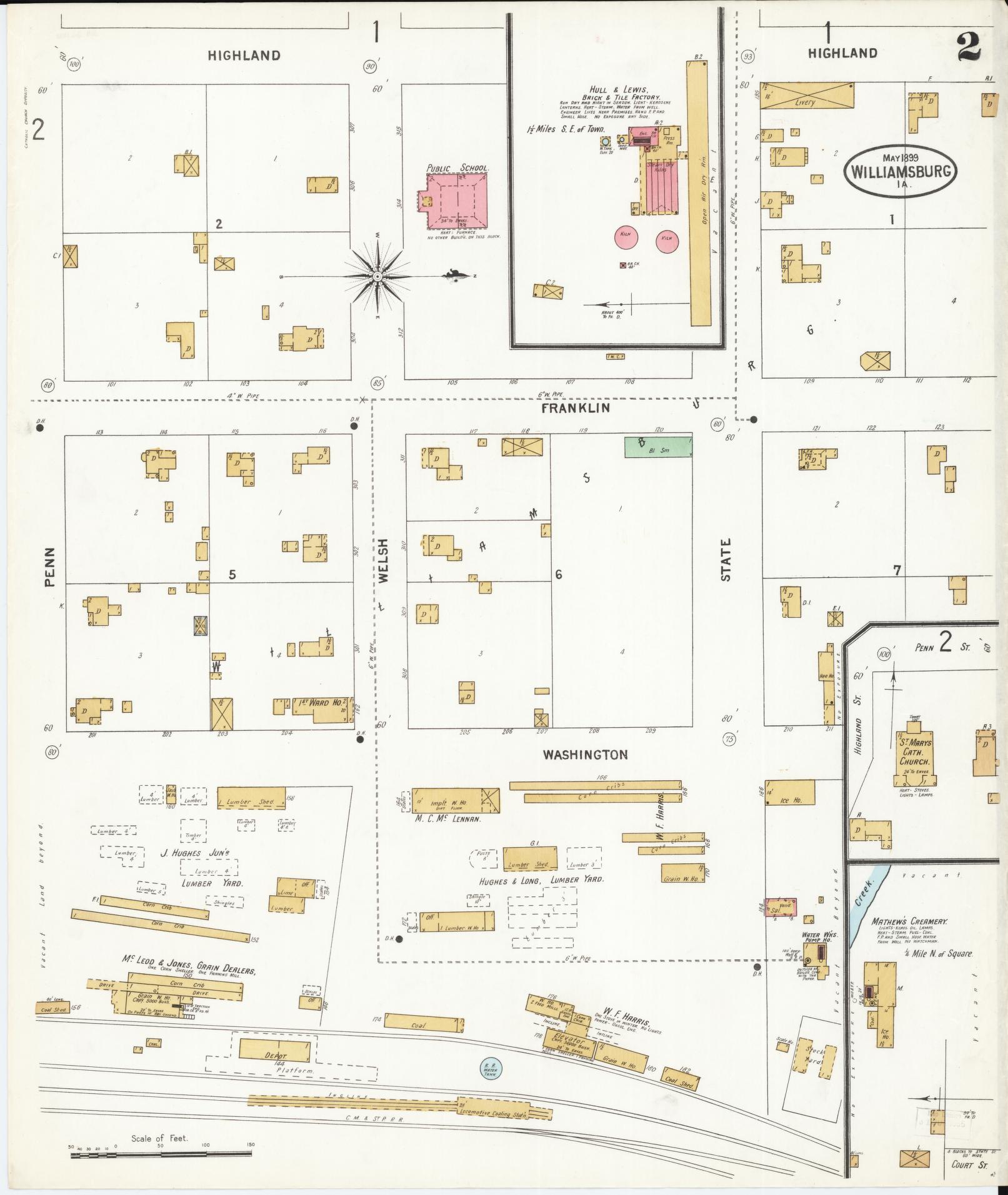 Sanborn Fire Insurance Map from Williamsburg, Iowa County, Iowa (1899), Sheet #0002 - Historic Sanborn Fire Insurance Map Print
