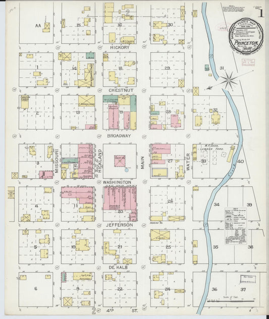 Sanborn Fire Insurance Map from Princeton, Mercer County, Missouri (1893), Sheet #0001 - Historic Sanborn Fire Insurance Map Print, vintage old map wall art, antique decor, genealogy gift, Missouri Missouri map