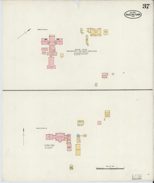 Washington, Maryland - 1904 - Sanborn Fire Insurance Map, Sheet #0037 - Historic Sanborn Fire Insurance Map Print, Washington Maryland 1904 0037 vintage old map wall art