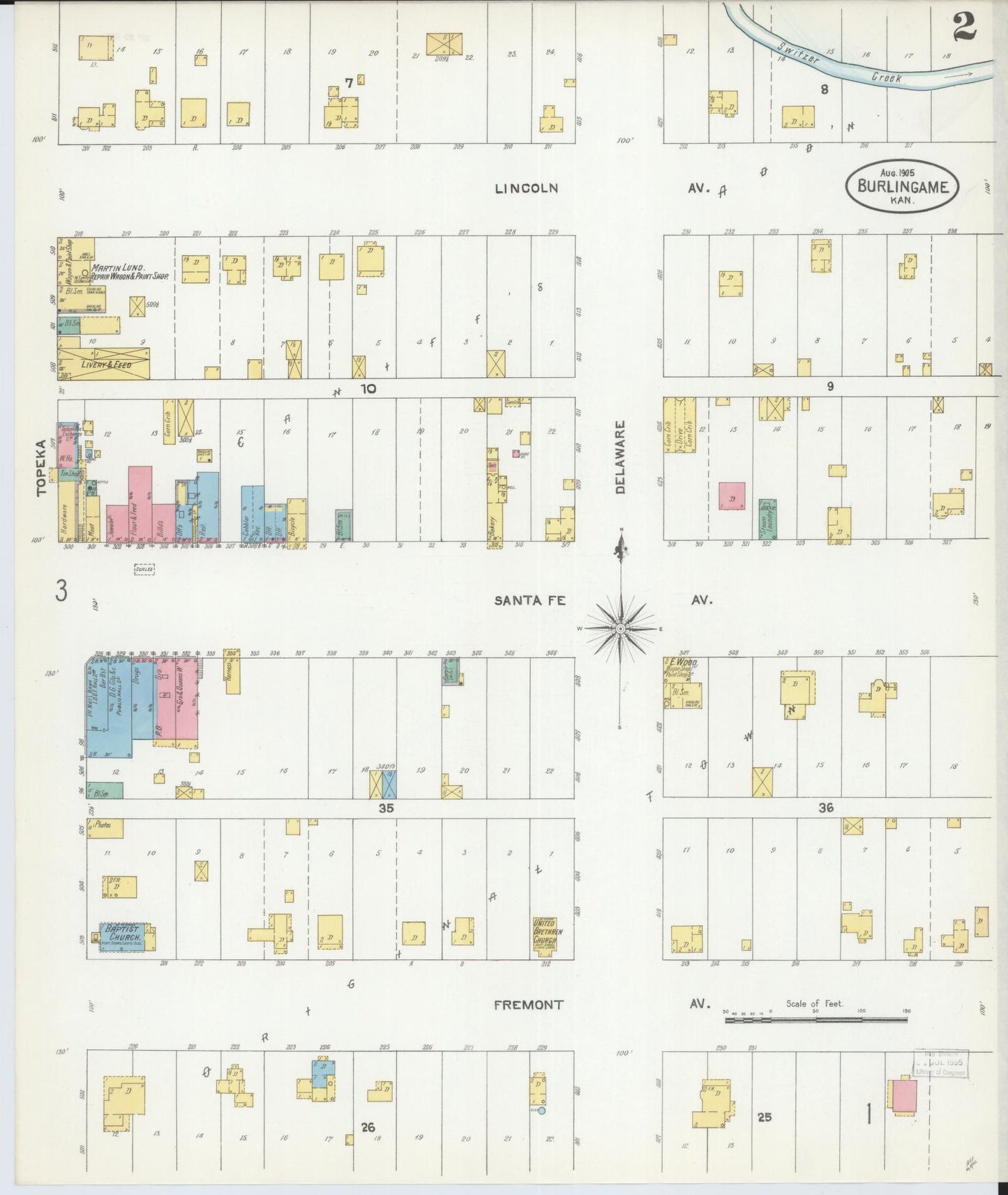 Sanborn Fire Insurance Map from Burlingame, Osage County, Kansas (1905), Sheet #0002 - Historic Sanborn Fire Insurance Map Print, vintage old map wall art, antique decor, genealogy gift, Kansas Kansas map