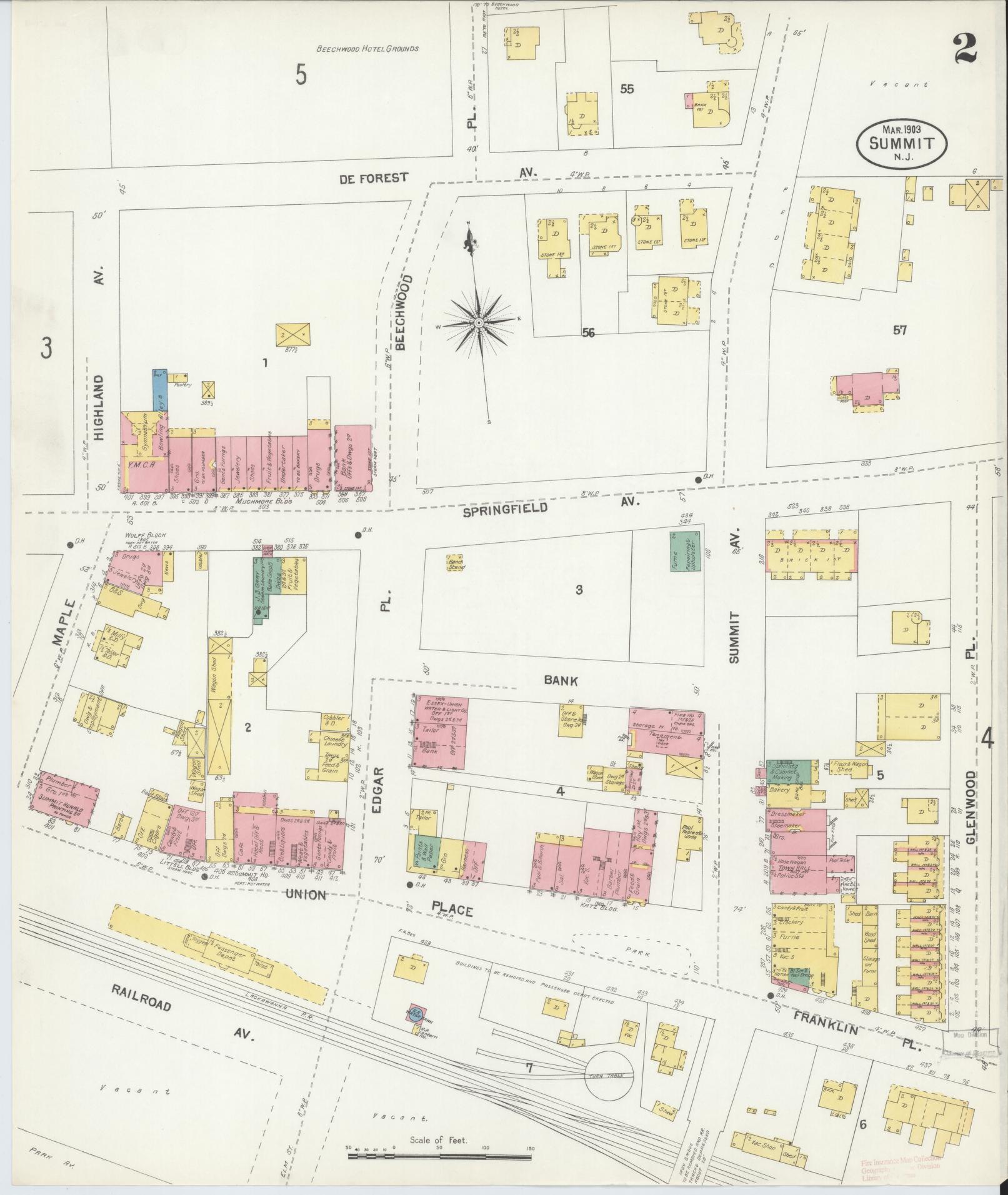Sanborn Fire Insurance Map from Summit, Union County, New Jersey (1903), Sheet #0002 - Historic Sanborn Fire Insurance Map Print, vintage old map wall art, antique decor, genealogy gift, New Jersey New Jersey map