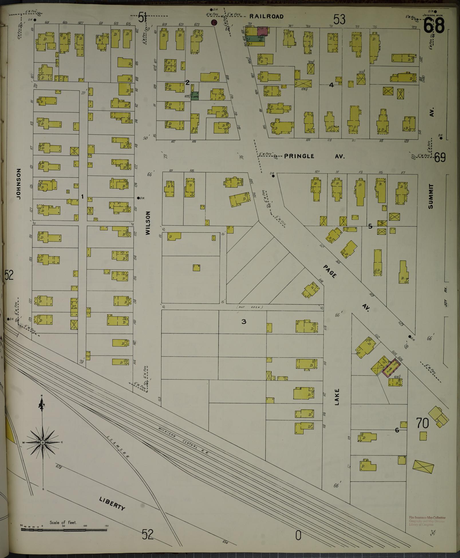 Sanborn Fire Insurance Map from Jackson, Jackson County, Michigan (1907), Sheet #0068 - Complete Map Set gallery image, historic Sanborn map, vintage wall art, Michigan Michigan