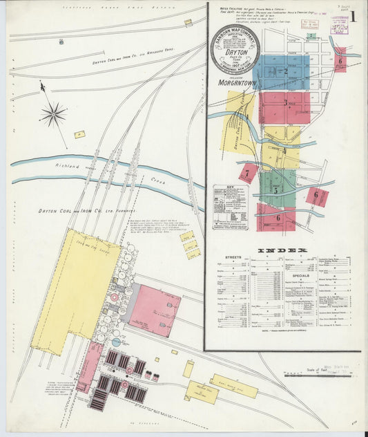 Sanborn Fire Insurance Map from Dayton, Rhea County, Tennessee (1907), Sheet #0001 - Historic Sanborn Fire Insurance Map Print, vintage old map wall art, antique decor, genealogy gift, Tennessee Tennessee map