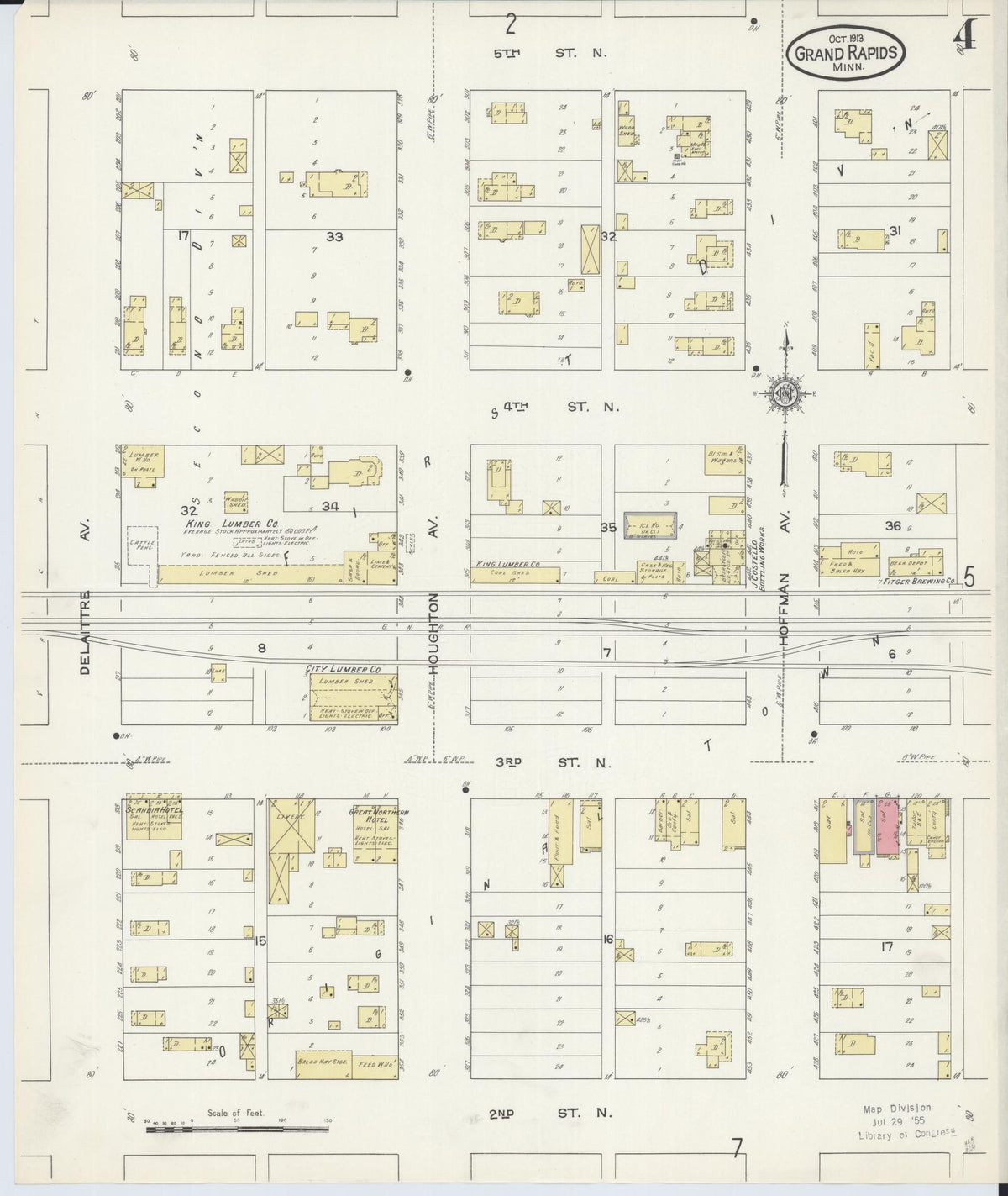 Sanborn Fire Insurance Map from Grand Rapids, Itasca County, Minnesota (1913), Sheet #0004 - Complete Map Set gallery image, historic Sanborn map, vintage wall art, Minnesota Minnesota