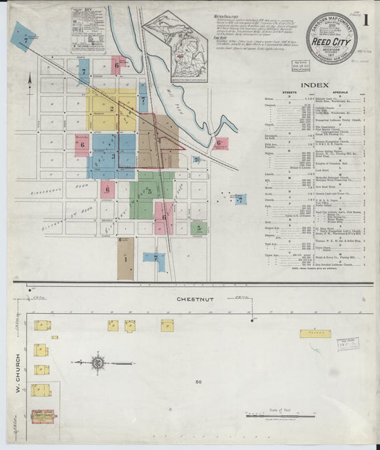 Sanborn Fire Insurance Map from Reed City, Osceola County, Michigan (1917), Sheet #0001 - Historic Sanborn Fire Insurance Map Print, vintage old map wall art, antique decor, genealogy gift, Michigan Michigan map