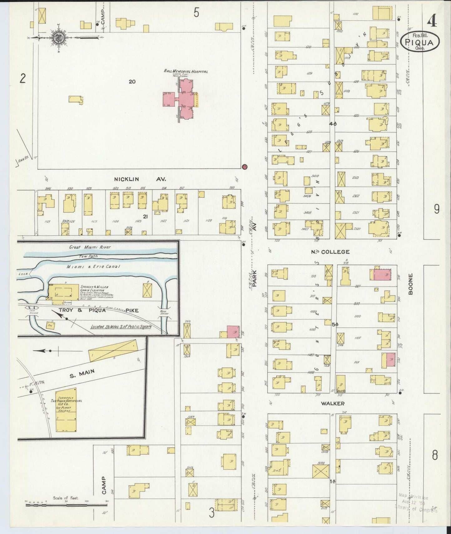 Sanborn Fire Insurance Map from Piqua, Miami County, Ohio (1911), Sheet #0004 - Historic Sanborn Fire Insurance Map Print, vintage old map wall art, antique decor, genealogy gift, Ohio Ohio map