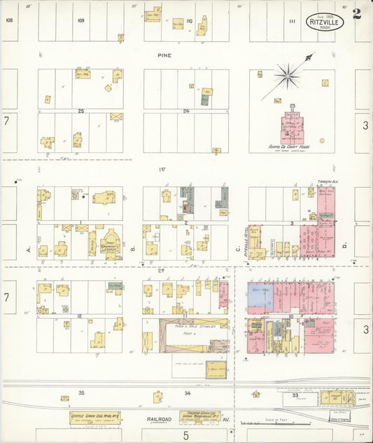 Sanborn Fire Insurance Map from Ritzville, Adams County, Washington (1905), Sheet #0002 - Historic Sanborn Fire Insurance Map Print, vintage old map wall art, antique decor, genealogy gift, Washington Washington map