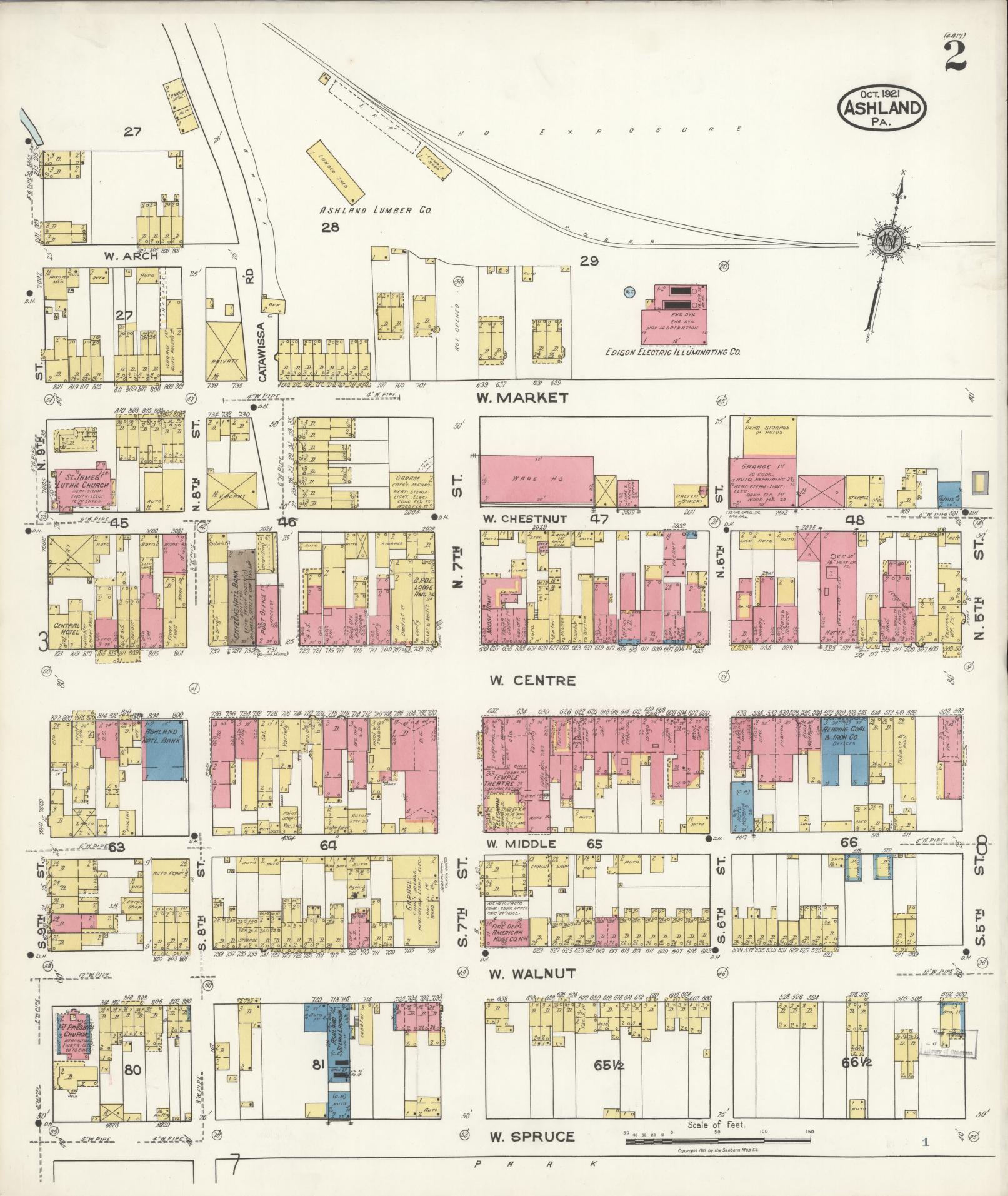 Sanborn Fire Insurance Map from Ashland, Schuylkill County, Pennsylvania (1921), Sheet #0002 - Historic Sanborn Fire Insurance Map Print, vintage old map wall art, antique decor, genealogy gift, Pennsylvania Pennsylvania map