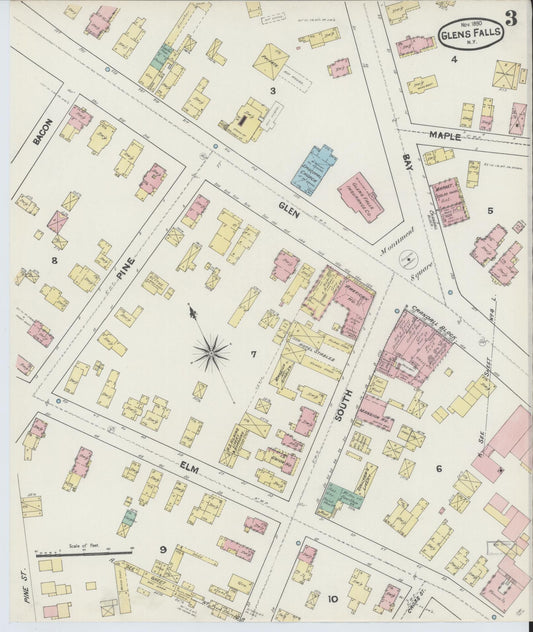 Sanborn Fire Insurance Map from Glens Falls, Warren County, New York (1890), Sheet #0003 - Historic Sanborn Fire Insurance Map Print, vintage old map wall art, antique decor, genealogy gift, New York New York map