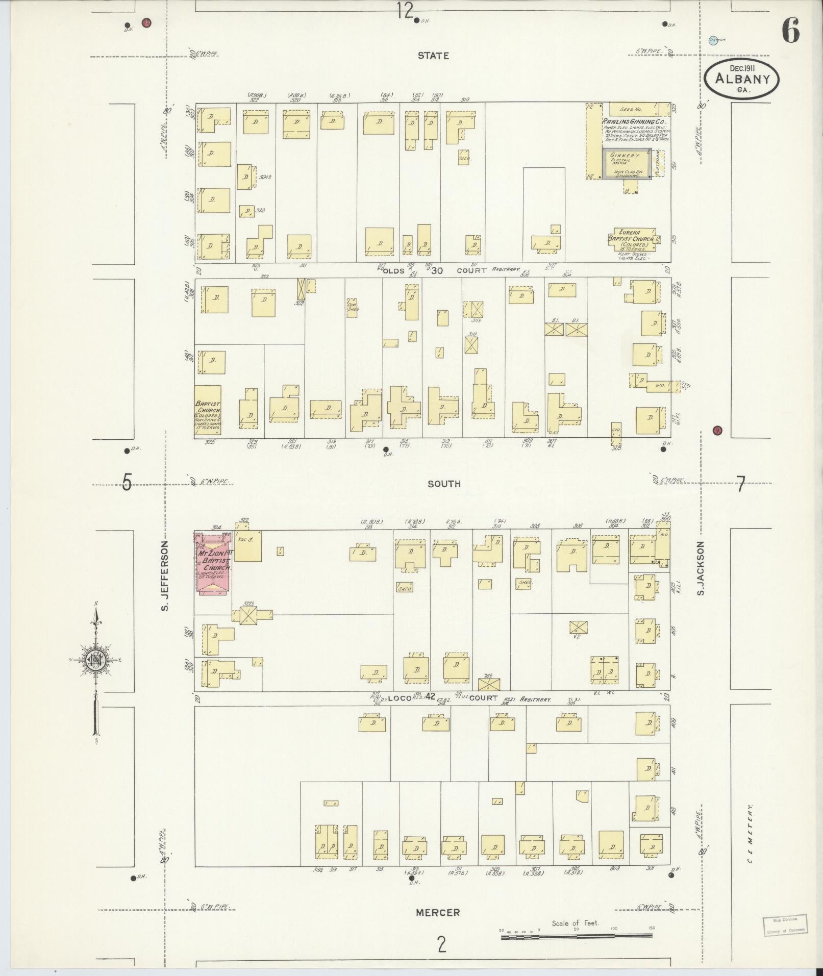 Sanborn Fire Insurance Map from Albany, Dougherty County, Georgia (1911), Sheet #0006 - Historic Sanborn Fire Insurance Map Print, vintage old map wall art, antique decor, genealogy gift, Georgia Georgia map