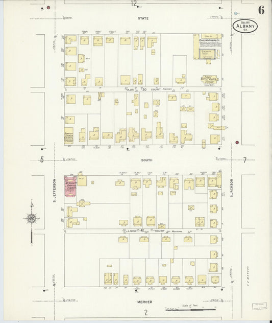 Sanborn Fire Insurance Map from Albany, Dougherty County, Georgia (1911), Sheet #0006 - Historic Sanborn Fire Insurance Map Print, vintage old map wall art, antique decor, genealogy gift, Georgia Georgia map