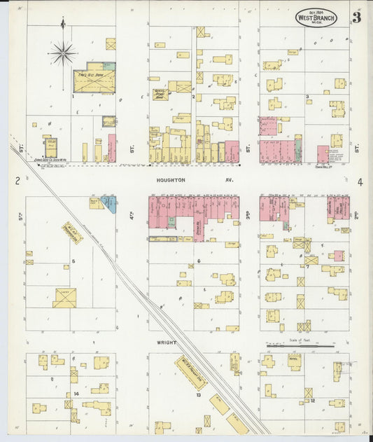 Sanborn Fire Insurance Map from West Branch, Ogemaw County, Michigan (1904), Sheet #0003 - Historic Sanborn Fire Insurance Map Print, vintage old map wall art, antique decor, genealogy gift, Michigan Michigan map