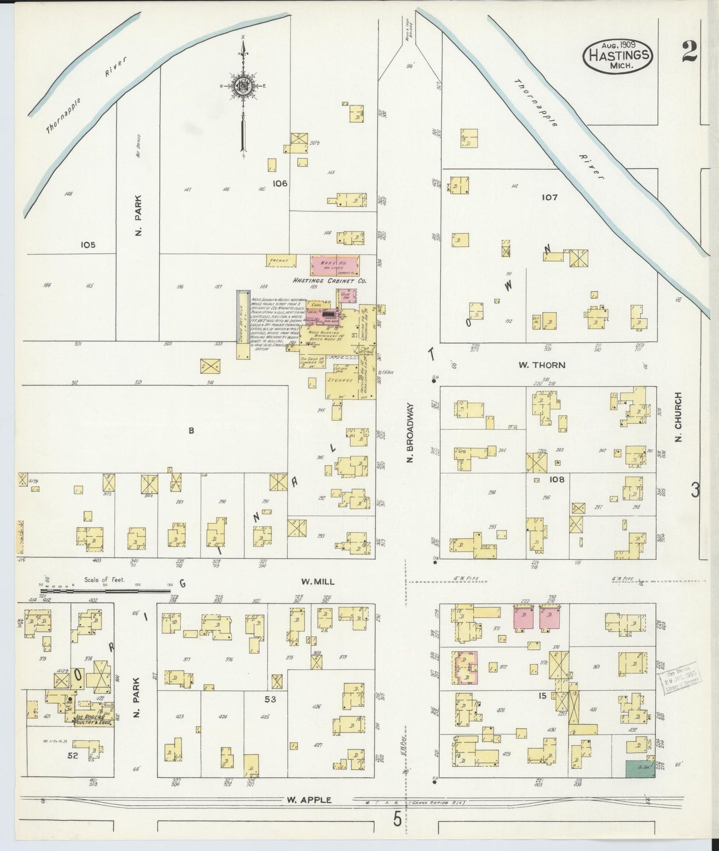 Sanborn Fire Insurance Map from Hastings, Barry County, Michigan (1909), Sheet #0002 - Complete Map Set gallery image, historic Sanborn map, vintage wall art, Michigan Michigan