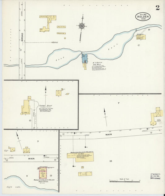 Sanborn Fire Insurance Map from Holden, Worcester County, Massachusetts (1910), Sheet #0002 - Historic Sanborn Fire Insurance Map Print, vintage old map wall art, antique decor, genealogy gift, Massachusetts Massachusetts map