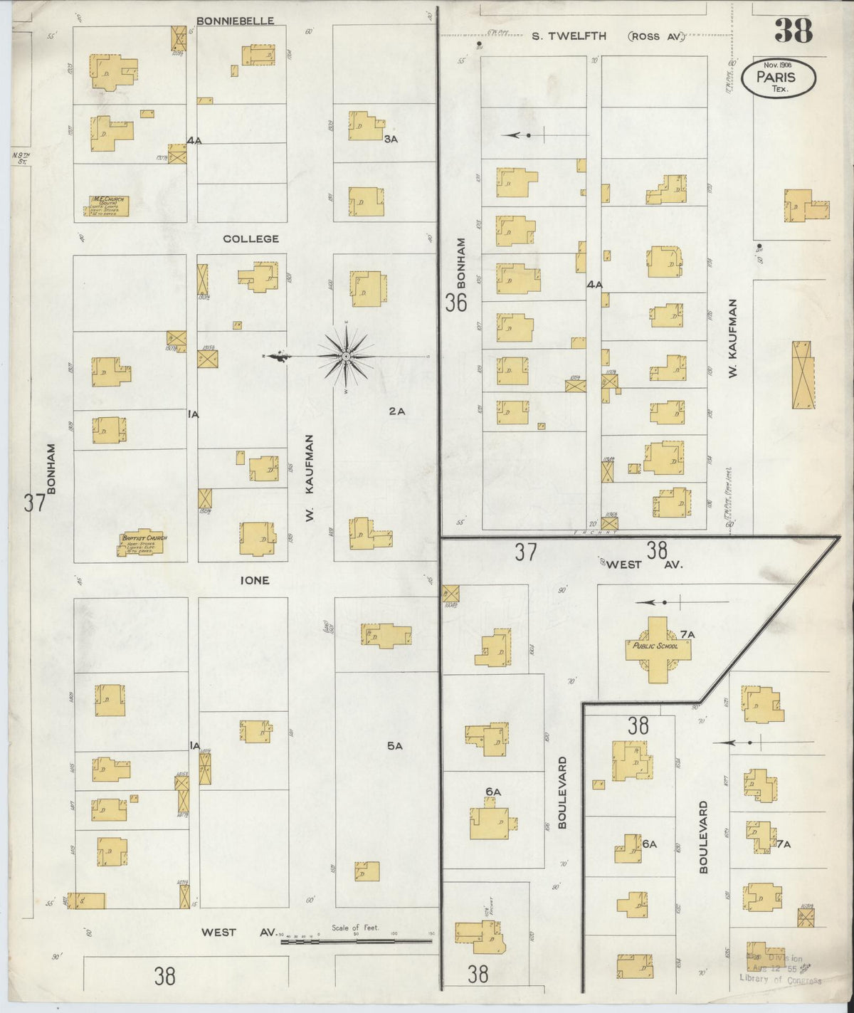 Sanborn Fire Insurance Map from Paris, Lamar County, Texas (1908), Sheet #0038 - Complete Map Set gallery image, historic Sanborn map, vintage wall art, Texas Texas