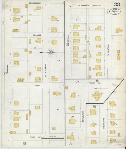Sanborn Fire Insurance Map from Paris, Lamar County, Texas (1908), Sheet #0038 - Complete Map Set gallery image, historic Sanborn map, vintage wall art, Texas Texas