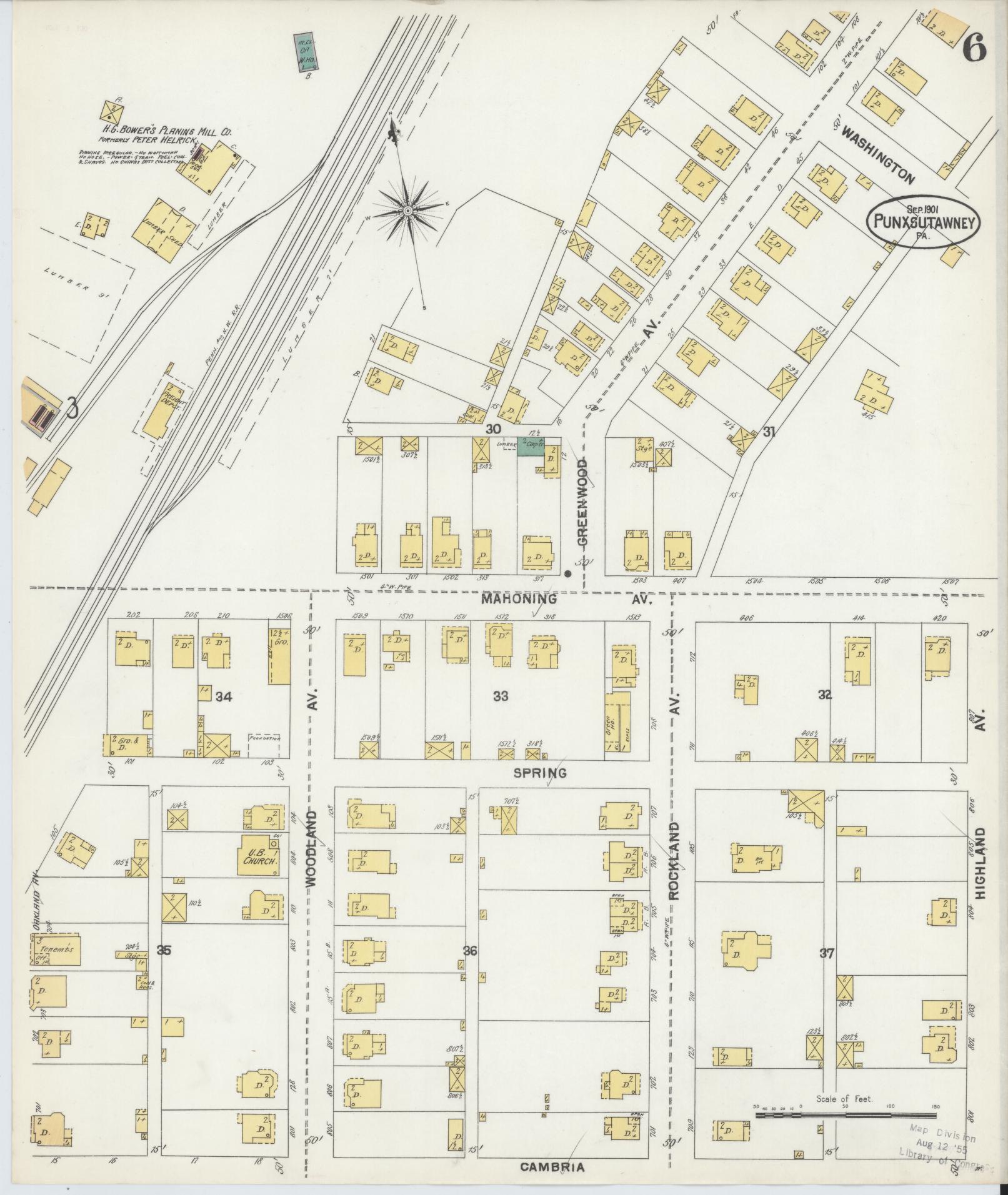 Sanborn Fire Insurance Map from Punxsutawney, Jefferson County, Pennsylvania (1901), Sheet #0006 - Historic Sanborn Fire Insurance Map Print, vintage old map wall art, antique decor, genealogy gift, Pennsylvania Pennsylvania map
