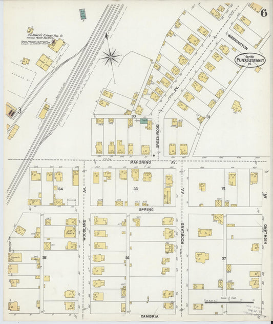 Sanborn Fire Insurance Map from Punxsutawney, Jefferson County, Pennsylvania (1901), Sheet #0006 - Historic Sanborn Fire Insurance Map Print, vintage old map wall art, antique decor, genealogy gift, Pennsylvania Pennsylvania map