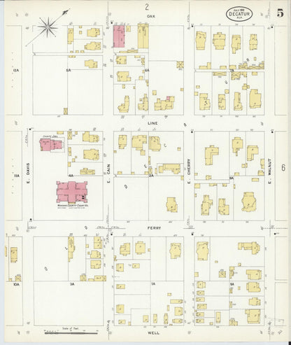 Sanborn Fire Insurance Map from Decatur, Morgan County, Alabama (1908), Sheet #0005 - Complete Map Set gallery image, historic Sanborn map, vintage wall art, Alabama Alabama