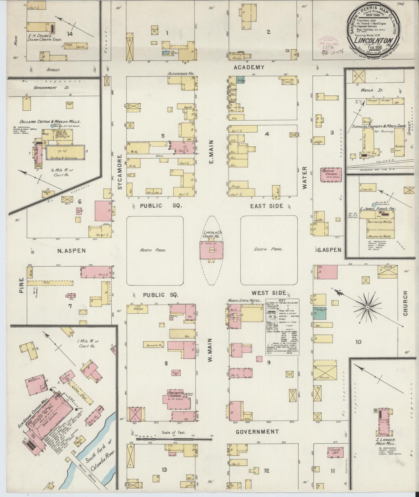 Sanborn Fire Insurance Map from Lincolnton, Lincoln County, North Carolina. (1896) – Historic Sanborn Fire Insurance Map Print