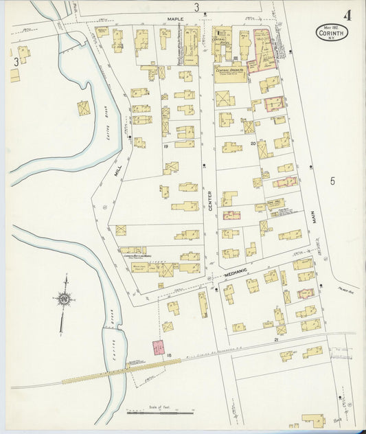Sanborn Fire Insurance Map from Corinth, Saratoga County, New York (1912), Sheet #0004 - Historic Sanborn Fire Insurance Map Print, vintage old map wall art, antique decor, genealogy gift, New York New York map