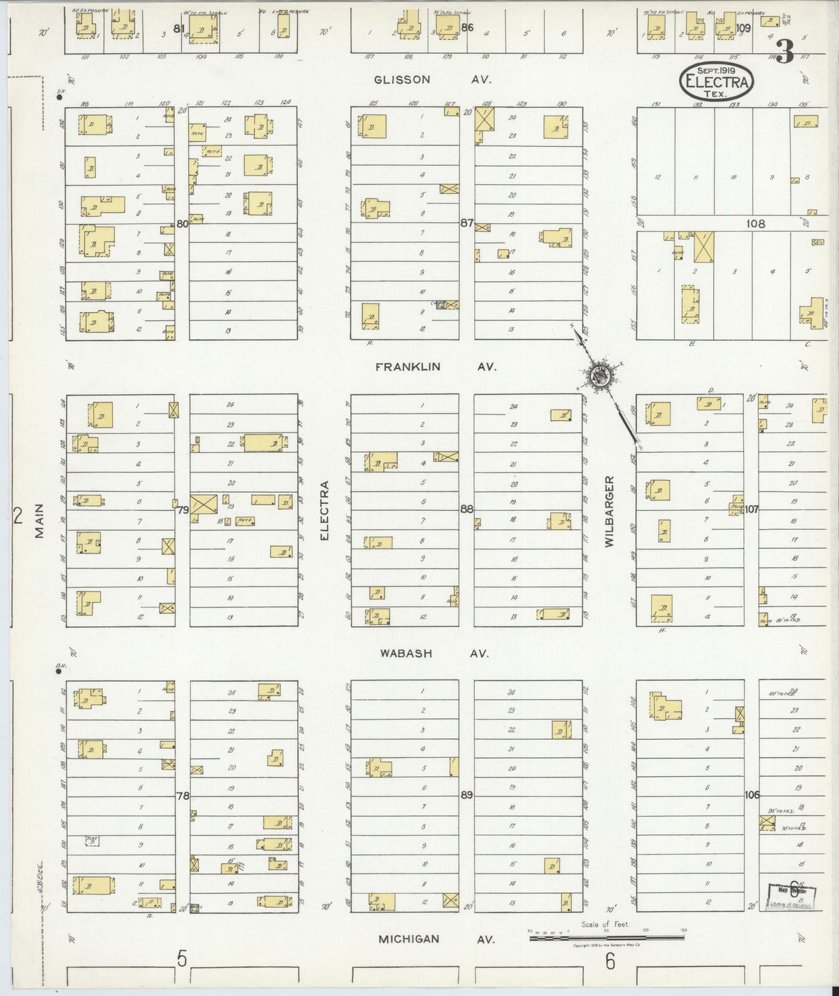 Sanborn Fire Insurance Map from Electra, Wichita County, Texas (1919), Sheet #0003 - Complete Map Set gallery image, historic Sanborn map, vintage wall art, Texas Texas