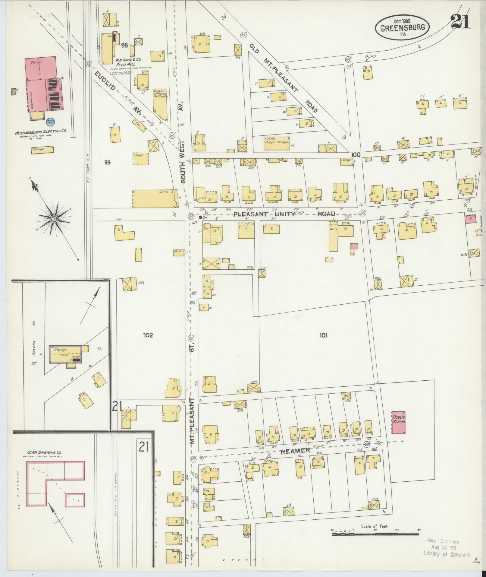 Sanborn Fire Insurance Map from Greensburg, Westmoreland County, Pennsylvania (1903), Sheet #0021 - Historic Sanborn Fire Insurance Map Print, vintage old map wall art, antique decor, genealogy gift, Pennsylvania Pennsylvania map